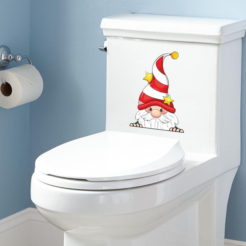 Iprokiu Christmas Toilet Sticker Funny Christmas Santa Claus Snowman Elf Toilet Seat Cover Decoration Waterproof Toilet Seat Lid Decal Bathroom Wall Sticker (Christmas Dwarf) - Image 2